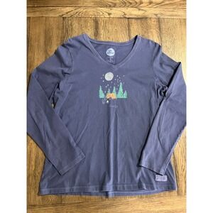 LIFE IS GOOD Crusher Long Sleeve Tee Sz M Blue Camper Graphic Print